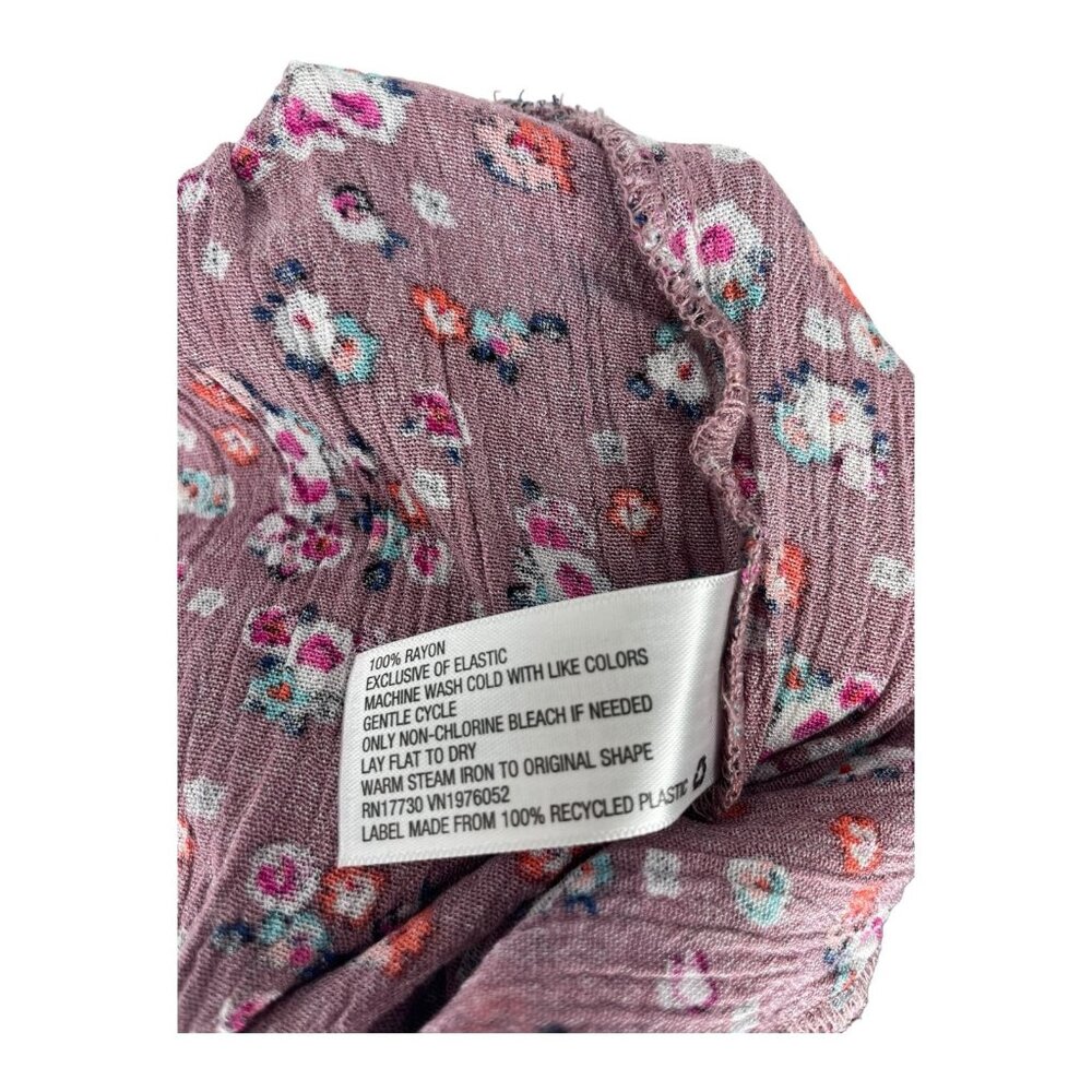 Wide Leg High Waist Floral Pan Mauve Multi Flat Front Elastic Pockets Size XL - Picture 9 of 9